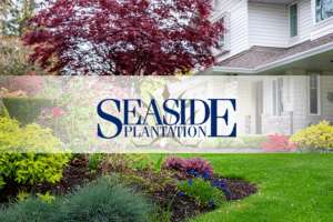 Image containing the Seaside Plantation logo superimposed over a beautiful home from the neighborhood.